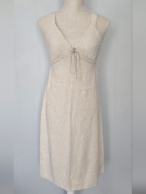 Light Cream Boho A-line Tie-Front Midi Dress